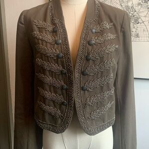 Beaded Free People jacket, olive green, size XS.